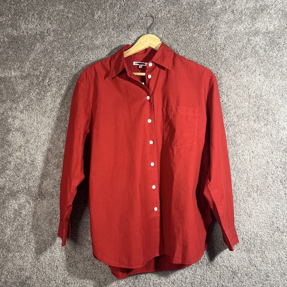 Madewell Womens XS Red Poplin Cotton Long Sleeve Button Up Shirt Classic